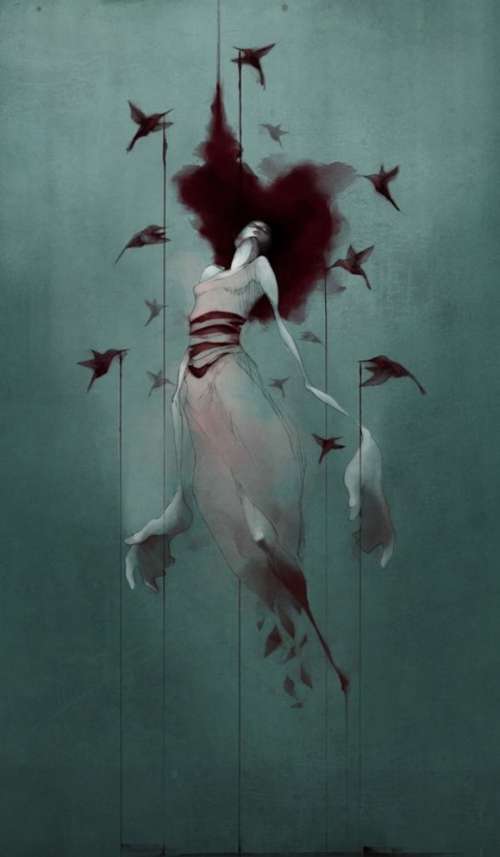 kuşlar ve kadın resmi