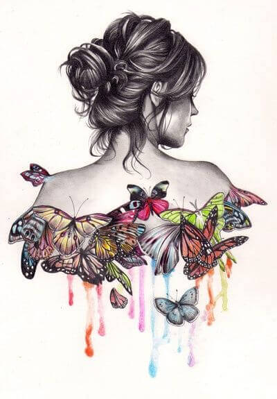 kadın ve kelebek resmi