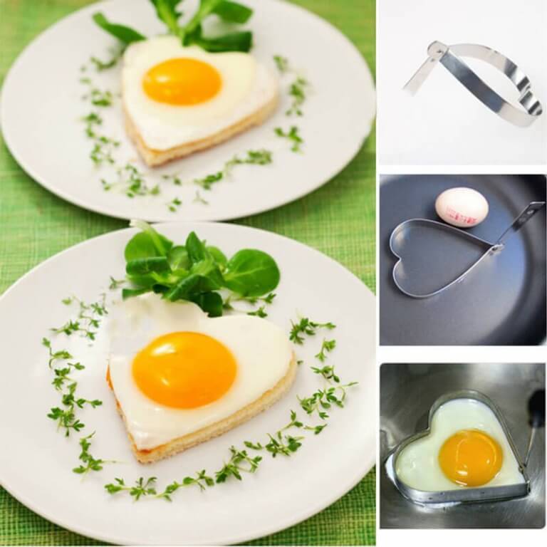 tabak içinde yumurtalar ve kalp şeklinde kalıp