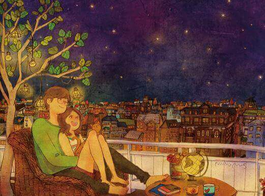 yıldızlara bakan çift