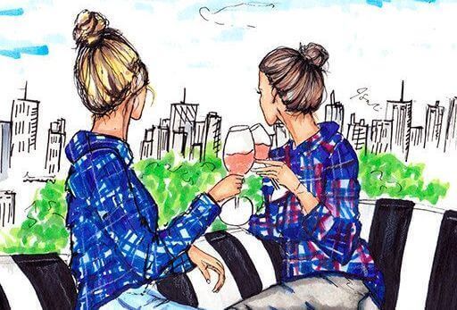 kız kardeşler şarap çizim