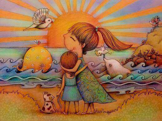 kuçaklaşan çocuk resmi