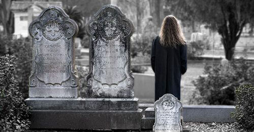 mezarlıkta dikilen insan ve ölüm