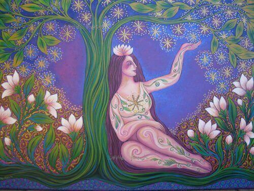 ağacın altına oturmuş kadın çizimi