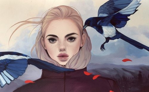 etrafında kargalar olan kadın