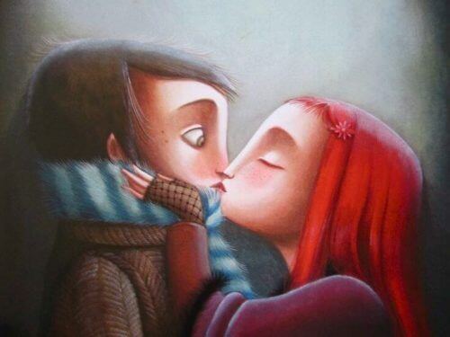 öpüşen aşık çift