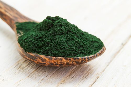 tahta kaşıkta spirulina tozu