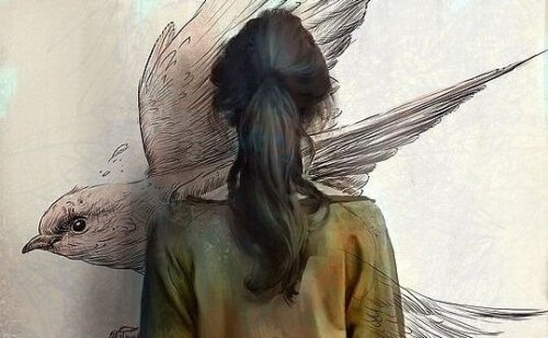 kuş resmi çizen kadın