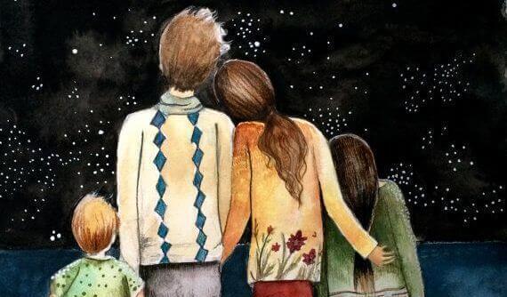 yıldızlara bakan aile resmi