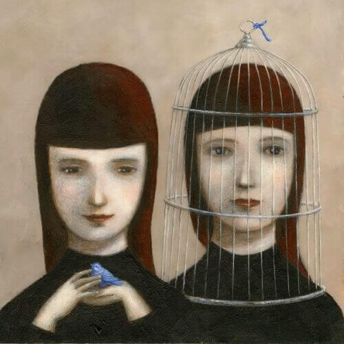 kafasında kafes olan kadın