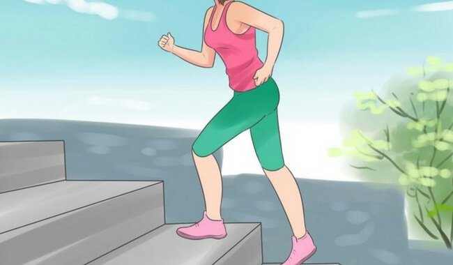 merdivende spor yapan kadın