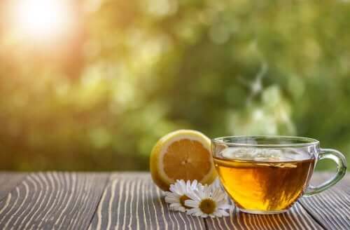 papatya çayı ve sarı limon