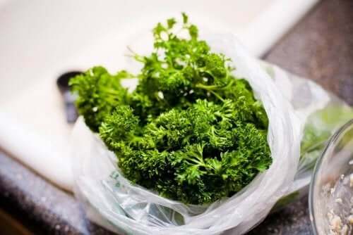 poşet içinde taze maydanoz