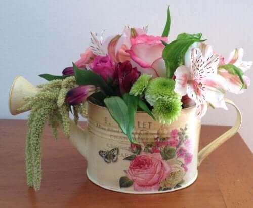 sulama kabında çiçekler