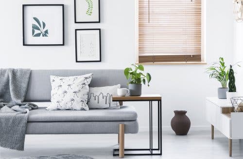 Minimalist bir şekilde dekore edilmiş bir oturma odası.