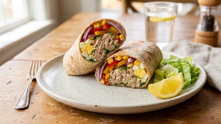 Burrito de atún con huevo y verduras