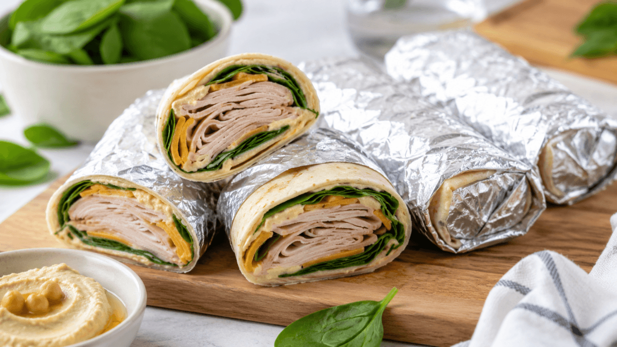 Wraps de pavo con queso y espinacas